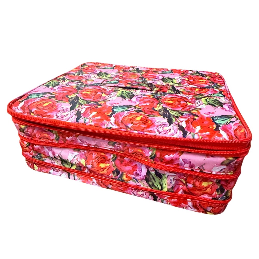Joy Mangano Womens Jewel Kit Duo Floral Expandable Jewelry Case OS Red Polyester